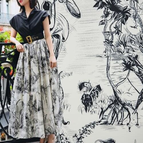 Ink painting digital twill satin fabric for dress skirt ткань tela telas por metro tissu sewing ткани tissus для рукоделия nähen