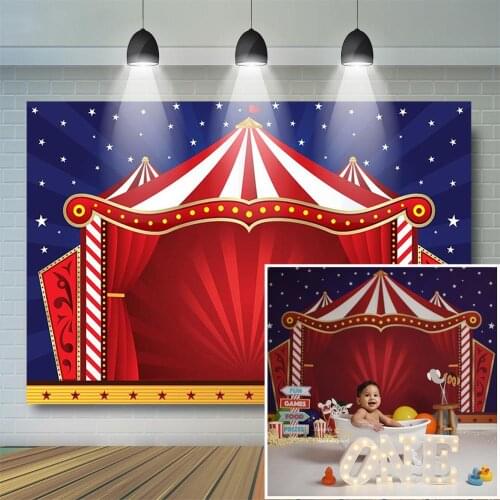 Circus Carnival- Circus Theme Cake Smash Photography Backdrops Kids Birthday Party Decor Navy Blue Sky Red Carnival Background