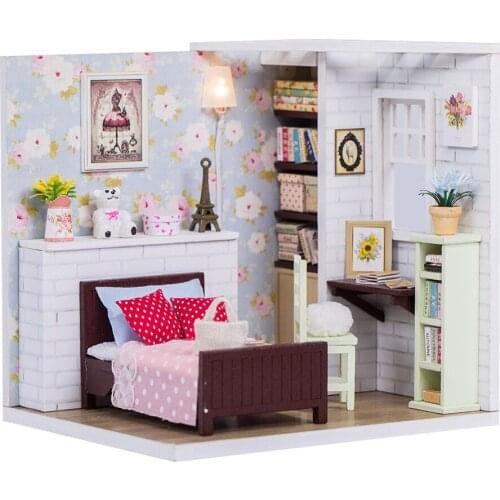 DIY Wooden Miniature Dollhouse Bedroom Toy Kits with Furniture and Accessories