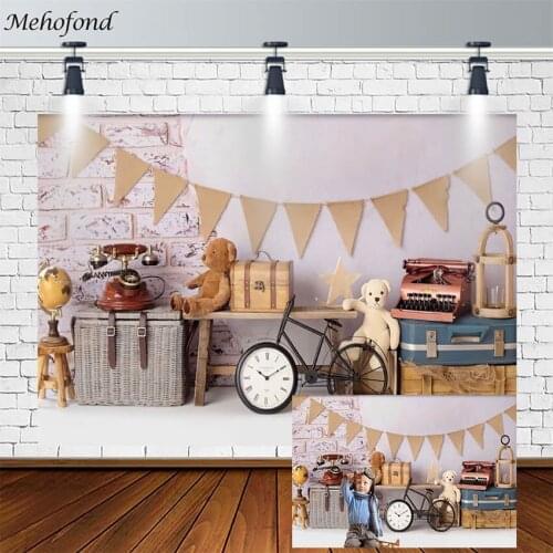 Birthday Backdrop Baby Shower Bicycle Suitcase Globe Aircraft Boy Photography Backgrounds Photo Studio Photozone Photocall Decor
