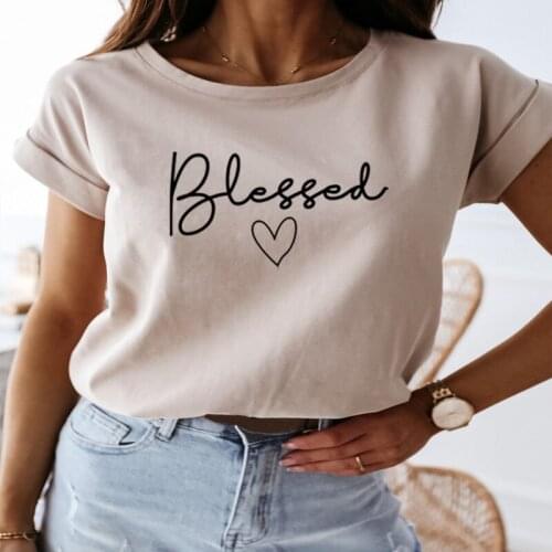 Blessed Heart Printing T-Shirts Women Summer Clothes T Shirt Harajuku Graphic Tee Casual Short Sleeve Tops For Women Camisetas