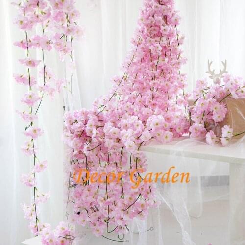 10pcs 2M Artificial Hydrangea Sukura Wisteria Flower For DIY Simulation Wedding Arch Square Rattan Stringl Hanging Basket
