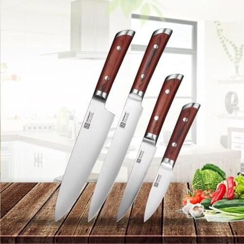 KEEMAKE 4PCS Kitchen Knives Set German 1.4116 Steel Chef Slicing Utility Paring knife Color Wood Handle Premium Cooking Tools
