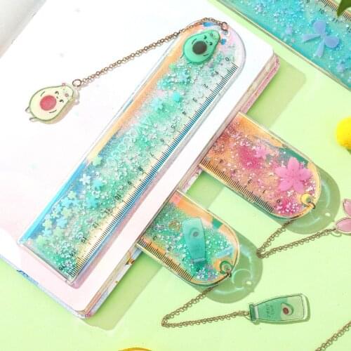 Kawaii Avocado Cat Bookmarks Multifunction 15cm Ruler Pendant Glitter Book Mark for Kids Gift School Office Supplies Stationery