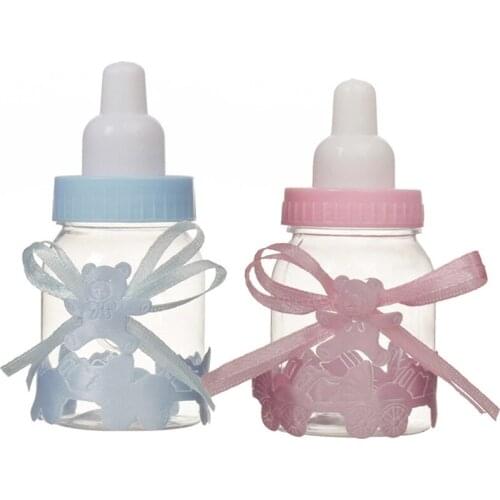 Cute Baby Bottle Transparent Plastic Packaging Box Creative Wedding Candy Box European Style Baby Full Moon Gift Shower Toy