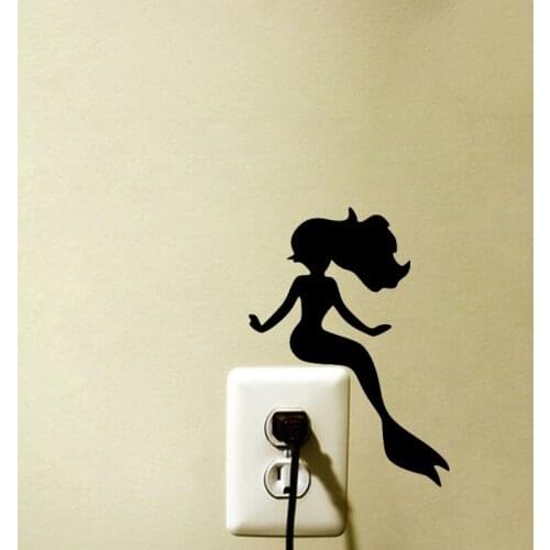 KUCADA Black Creative DIY Mermaid Switch Wall Stickers Home Decoration Wallpaper JG1934