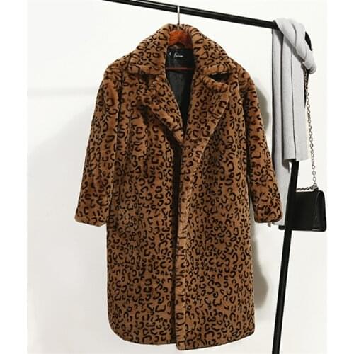 Leopard Fur Coat Women Autumn Winter Thick Warm Fake Rabbit Plush Jacket Plus size Vintage Female Loose Teddy Long Faux Fur Coat
