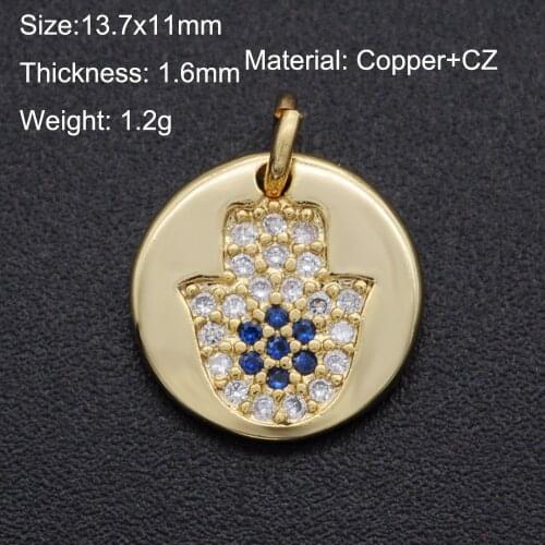 Lyvior Round Medal Coins Charms for Bracelet Necklace Accessories Hamsa Palm Fatima Hand Colorful CZ Jewelry Sunshine Pendants