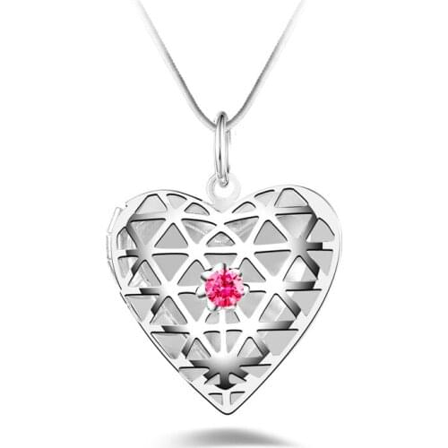 TJP Trendy Crystal Red Heart Photo Frame Pendant Necklace For Girl Accessories Fashion 925 Sterling Silver Necklace Women Bijou