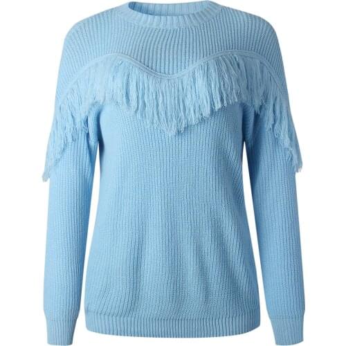 Fashion Women Autumn Solid Color Long Sleeve Pullover Tassel Knit Sweater Jumpers women clothing