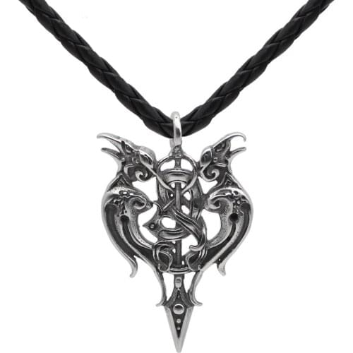 Men 316L Stainless steel viking odins raven amulet in thors hammer pendant necklace