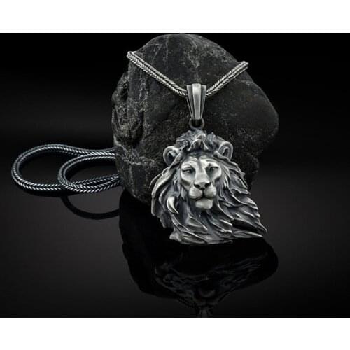 European and American mens ins style windward hairy lion pendant new animal pendant necklace punk hip hop chain