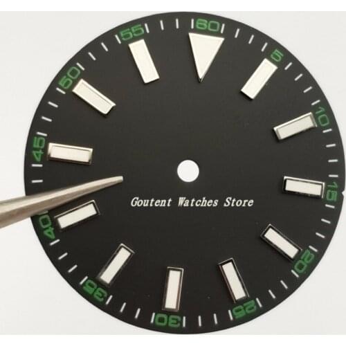30.8mm Green Luminous Black Watch Dial Accessory Kit For Mingzhu DG2813 Movement
