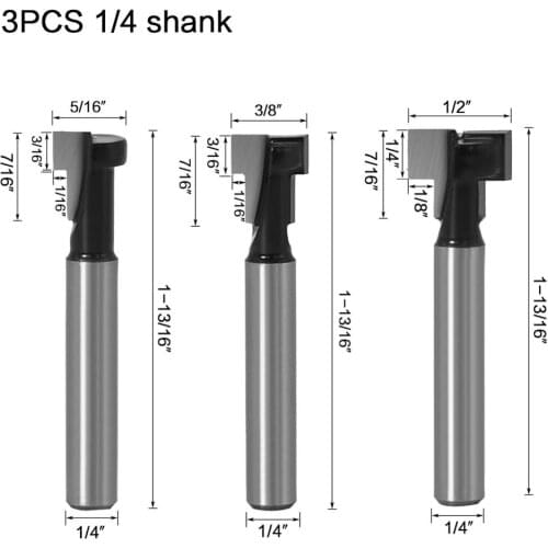 3pcs1/4" Shank 6mm T-Slot Cutter Router Bit Set Hex Bolt Key Hole Bits T Slotting Milling Cutter for Wood Woodworking
