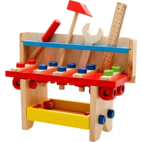 Montessori Educational Toys Kids Wooden Repair Toolbox Wooden Assembling Repair Tool Table Educational Toys