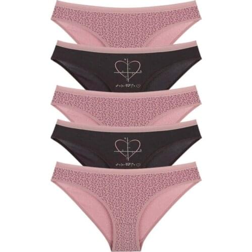 Heart printed fives package womens panties