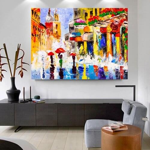 RELIABLI ART Abstract Paintings Colorful Raining Road Canvas Pictures Wall Art Decorative Living Room Caudros Posters and Prints