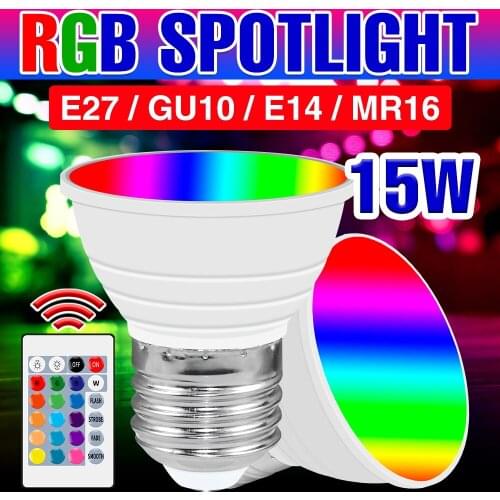 RGB Lamp 220V Led GU10 Spotlight E27 Smart Light Bulb E14 Dimmable Bombilla 15W Round Bulbs Magic Lights MR16 Colorful Lighting