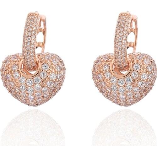 Luxury Cubic Zirconia Stone Heart Earrings Jewelry Charming Cute Hoop Earring For Women Fashion Wedding Party Gift 2021 Popular