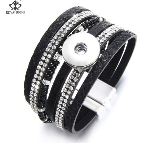 ROYALBEIER Rhinestone Style Multilayer Crystal Wrap Rhinestone Bracelet Bracelet Double Wrap Leather Bangle Pulseiras SZ0580