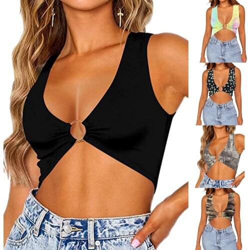 Leopard Printed Sexy Halter Crop Top Women Camis Backless Bandage Lace Up Sequins Metal Ring Tank Top 2021 Party Club Bustier 21