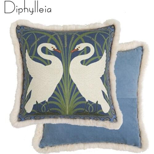 Diphylleia Wool Cushion Cover Decorative Pillow Case Vintage Luxury Swan Flora Sofa Chair Bedding Pillow Cover Warm Decorating