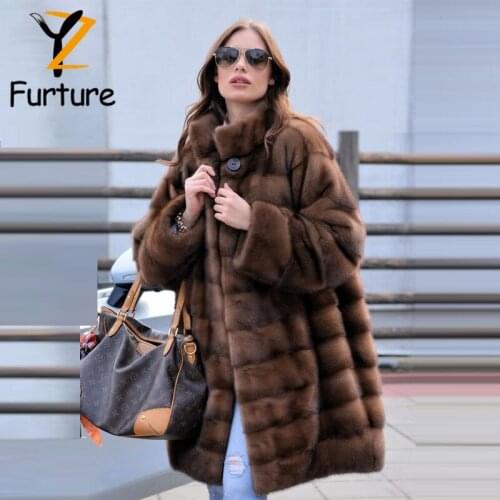 New Fashion Import Mink Fur Coat Stand Collar Women Outerwear With Real Fur Natural Coat Winter Long Jacket Fur Genuine Overcoat