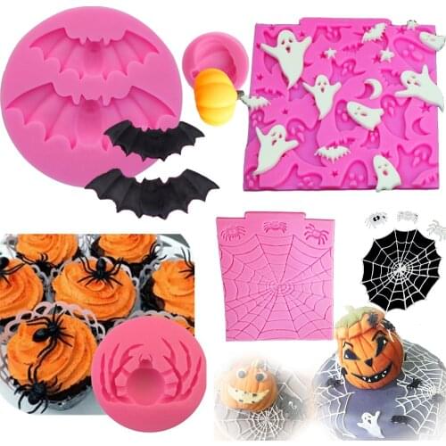 Gothic Halloween Mold Fondant Cake Silicone Mold Spider Web Pumpkin Ghosts Bat Chocolate Clay Candy Molds Kitchen Baking