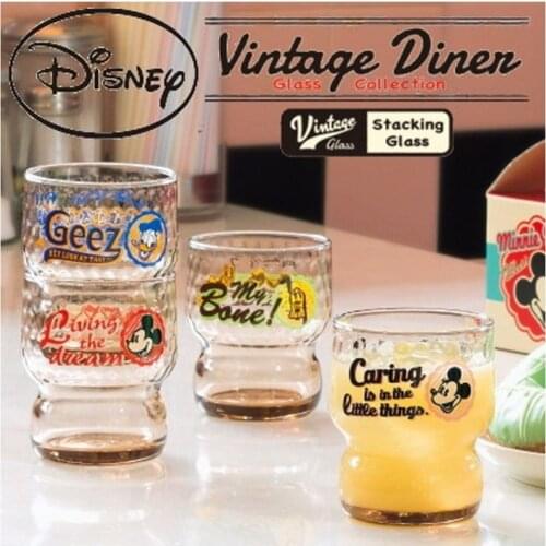 Disney Minnie Mickey Mouse Cups Cute Glass Milk Juice Cup Cartoon Donald Duck Japan Vintage Glass Water Cup Drinkware