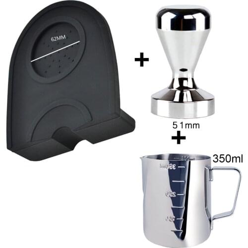 Steel Coffee Tamper Hammer Coffee Pressure Mat Pad 350ml Coffee Pull Cup Stainless Steel Flower Milk Pot