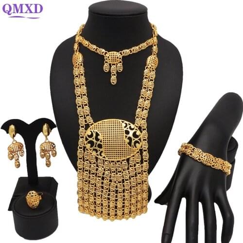 Bride wedding necklace new design dubai gold plating jewelry sets bracelet ring african big jewelry sets