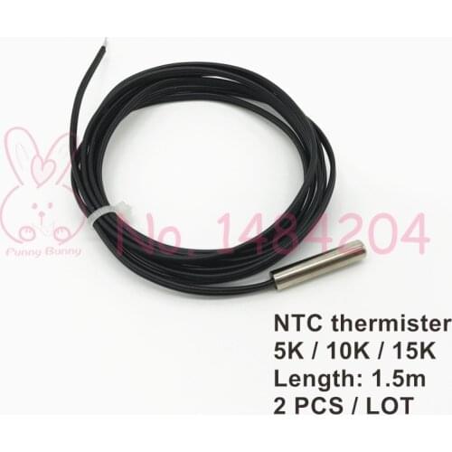 2x NTC B3950 10K Thermistor Temperature Sensor NTC 10K OHM Probe 5mm*25mm Probe 1.5m Wire 2 PCS Waterproof