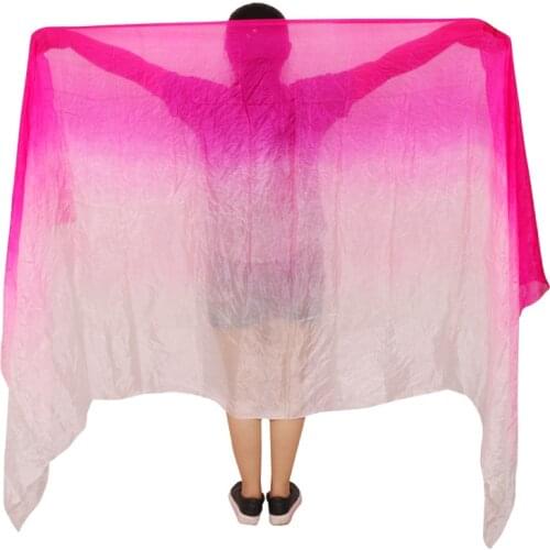 100% Real Silk Belly Dance Veil 250/270*114cm Gradient Color Rose+Pink+White 5mm Hand Dye Dance Accessories Silk Veil Customized