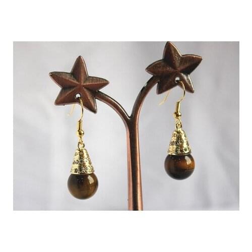 Ladys noble high quality + 12mm tiger eye stone hook earring