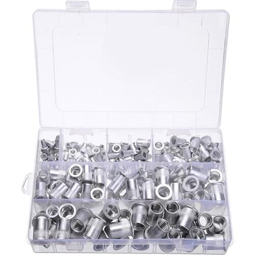 175pcs/set Aluminum Rivet Nut Assortment Set M3 M4 M5 M6 M8 M10 M12 Threaded Rivet Nut Mixed Kit for Repairing Tool