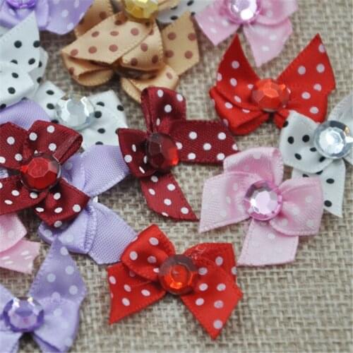 20pcs Upick satin ribbon bow print dot appliques sewing DIY kids doll A148