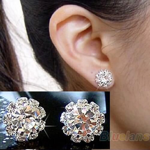 2016 10 Pairs Cute Crystal Flower Ear Studs Women Lady Girls Fashion Alloy Crystal Earrings Gift HOT Jewelry ARTP
