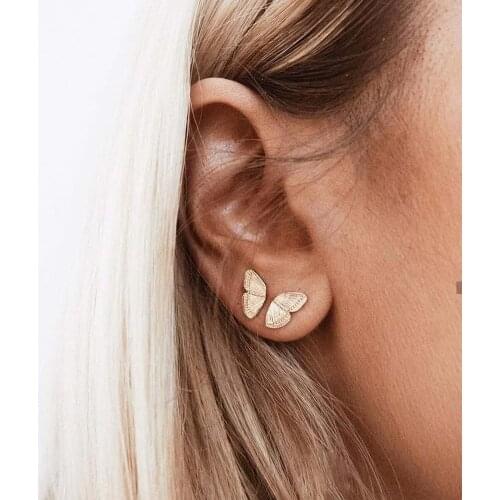 2020 Trend Mini Size Butterfly 18K Gold Plated Stud Earrings For Women Minimal Personalizied Butterfly Stud Cute Womens Jewelry