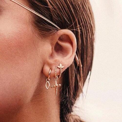 3pcs/set Vintage Mixed Metal Drop Dangle Earrings Set For Women Female Gold Color Cross Small Cuff Clip Earrings Fashion Jewelry