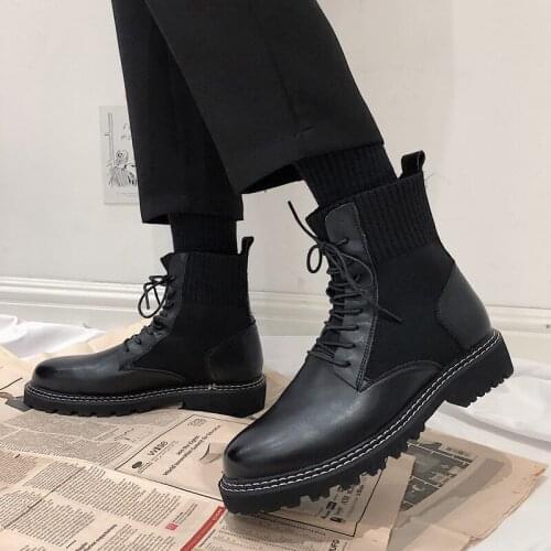 Autumn and winter tide mens shoes casual high-top black Martin boots ins wild trend leather shoes fashion mens boots