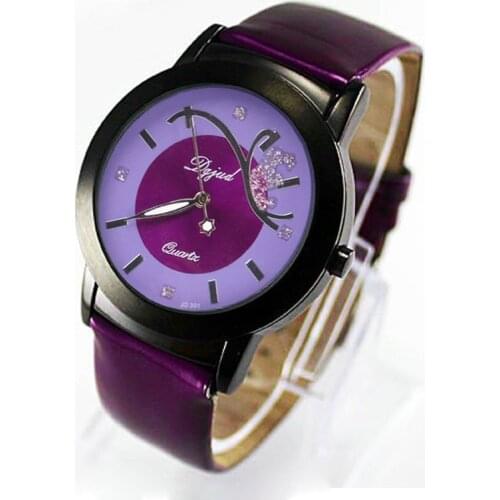 Fashion Girl Lady Women Luxury High Quality Diamond Pretty Butterfly Quartz Leather Wrist Watch girl‘s Purple Gift Clock часы