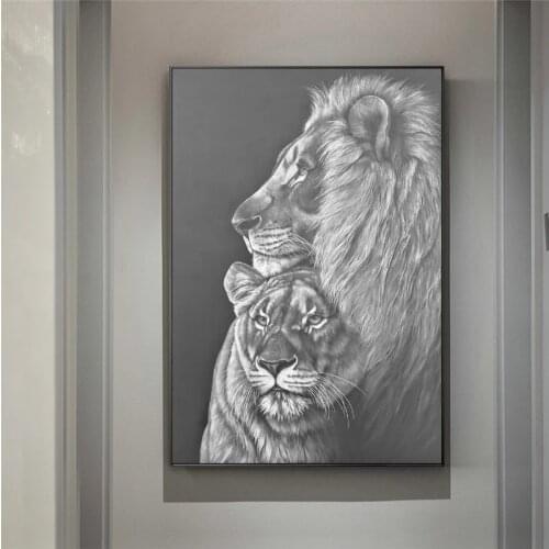 Black and White Lions Sketch Art Canvas Paintings Posters and Prints African Lions Family Wall Animals Art Pictures Home Decor
