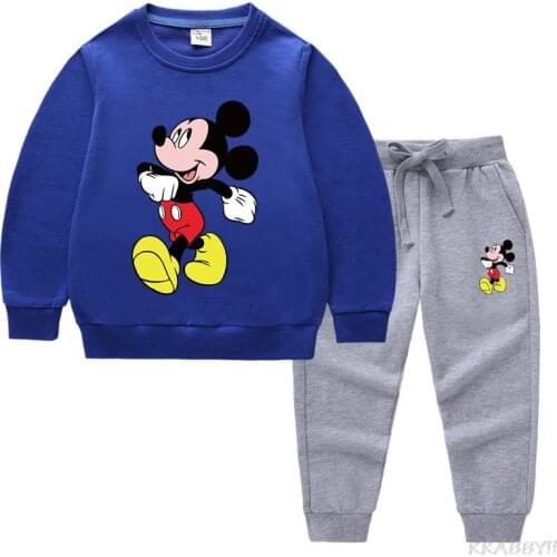 Disney Mickey Boys Girls Clothes Set Kids Boy Long-Sleeved Clothing Pullover Sweater+ Pants Autumn Cartoon Sport suit