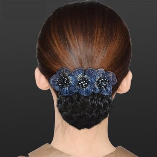 Korean Bank Hotel Flower Hairnet Professional Hairnet Flight Attendant Nurse Cross-hair Net Woman Hair Pin Headwear