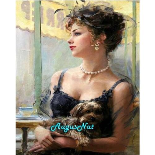 Beauty diamond painting cross stitch full drill dog wall art decor diamond dots picture woman diamond embroidery stickers gift