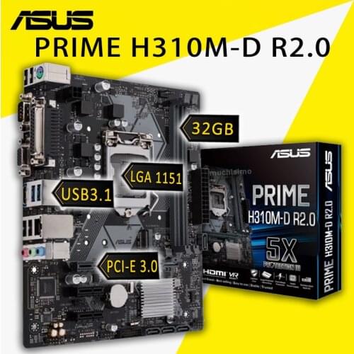 LGA 1151 Asus PRIME H310M-D R2.0 Motherboard Core i7/i5/i3/Pentium/Celeron M.2 SSD Support HIFI Intel H310 Placa-mãe PCI-E 3.0