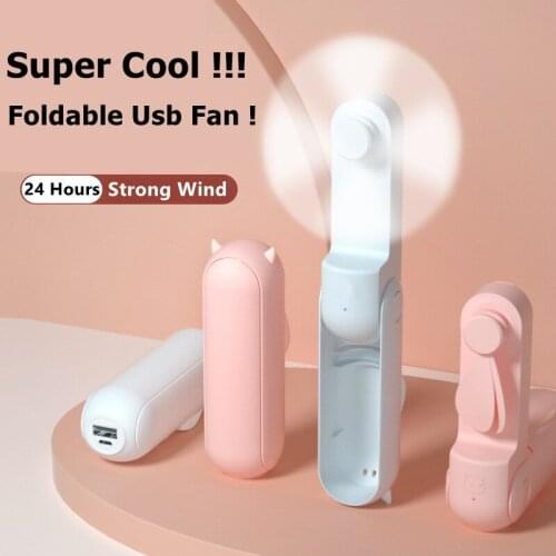 Mini Handheld Portable Fan Enduring Silent Foldable Usb Rechargeable Home Desktop Air Cooling Fan with Power Bank Function