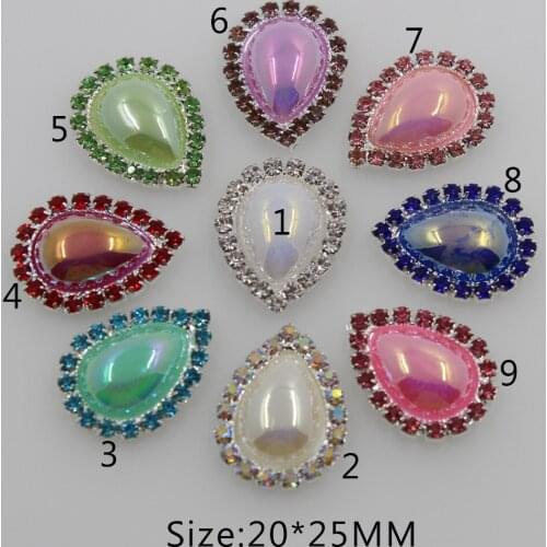 Fashion 10Pc 20*25MM Water Drop ABcolor peral button rhinestone DIY Wedding crafts decorative hair flower center scrapbooking