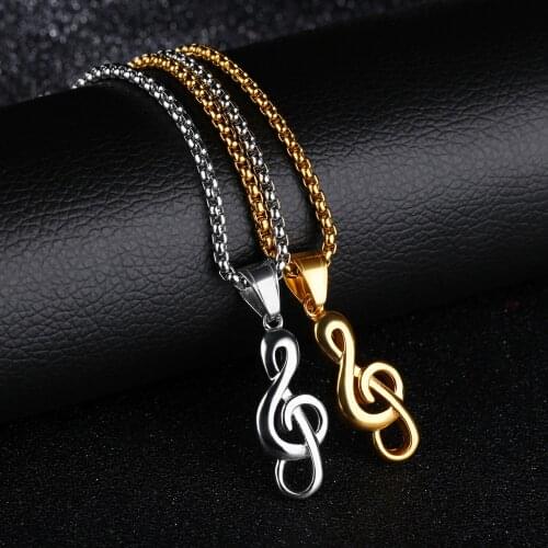 Japanese Korean Pop Creative Music Symbol Mens Necklace For Women Personality Stainless Steel Golden Pendant Jewelry 2020 Trend