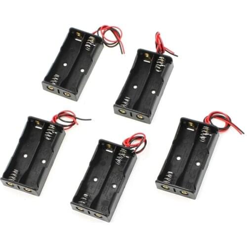 New 5 Pcs 2 x 1.5V AA Battery Holder Case Box Black w Wire Leads